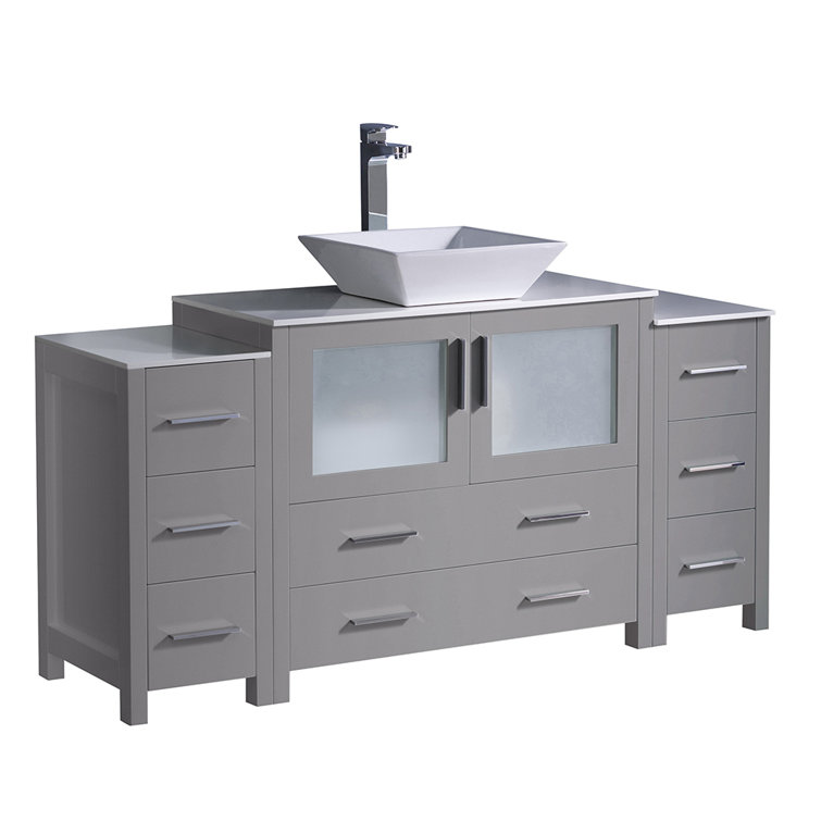 Gray Engineered Wood Single Vessel Sink Bathroom Vanity with Man-made Stone Top