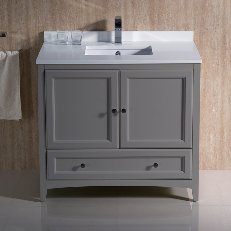 Oxford 36" Gray Quartz Stone Freestanding Single Sink Vanity