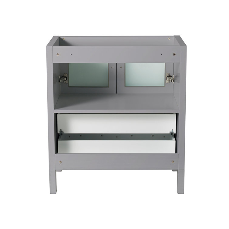 Gray Engineered Wood Freestanding Single Sink Vanity Base with Frosted Glass Doors