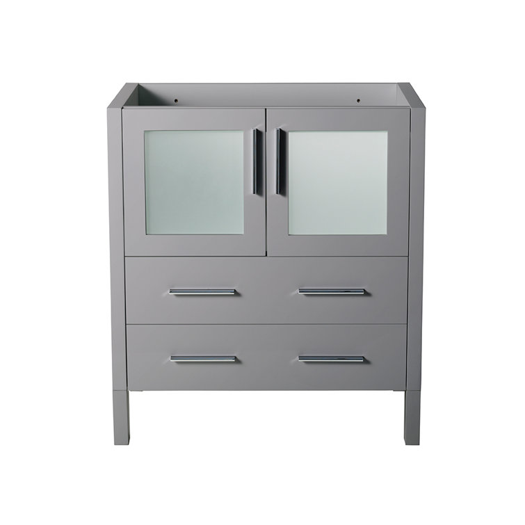 Gray Engineered Wood Freestanding Single Sink Vanity Base with Frosted Glass Doors