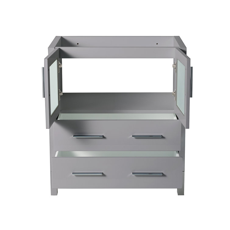 Gray Engineered Wood Freestanding Single Sink Vanity Base with Frosted Glass Doors