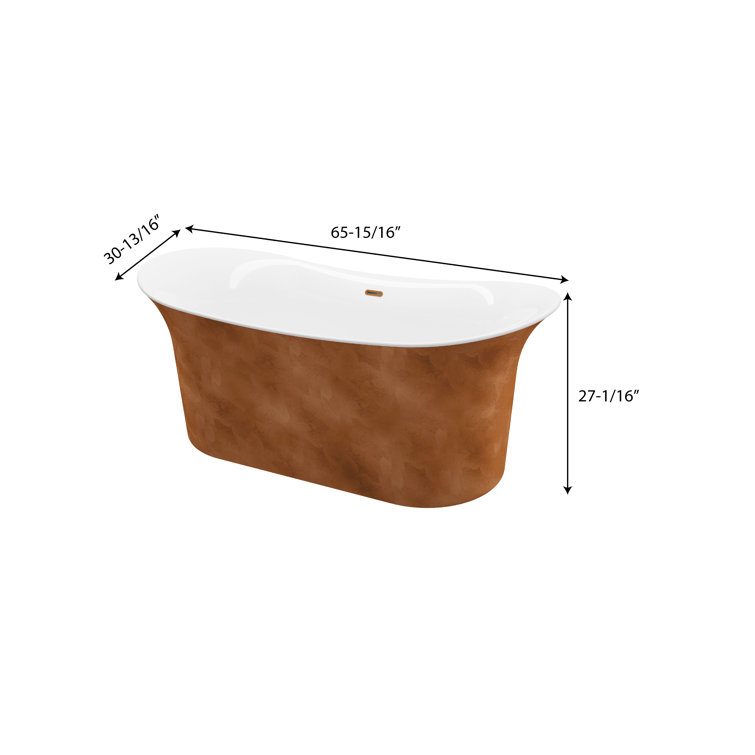 Cammie 66.5'' White and Copper Freestanding Acrylic Bathtub