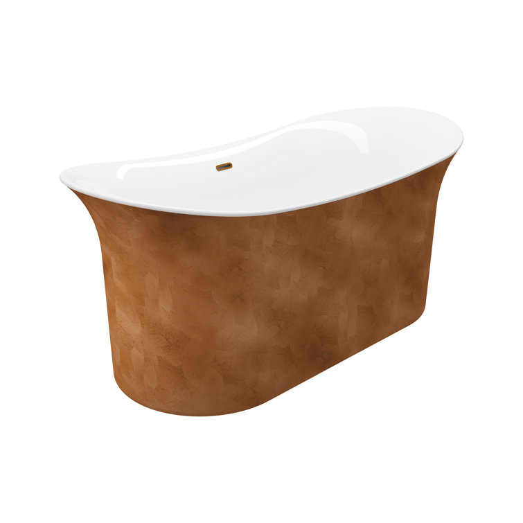 Cammie 66.5'' White and Copper Freestanding Acrylic Bathtub