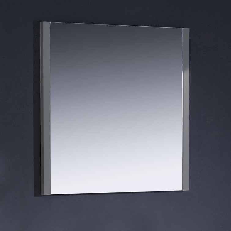Sleek 32" Square Gray Wood Framed Bathroom Vanity Mirror