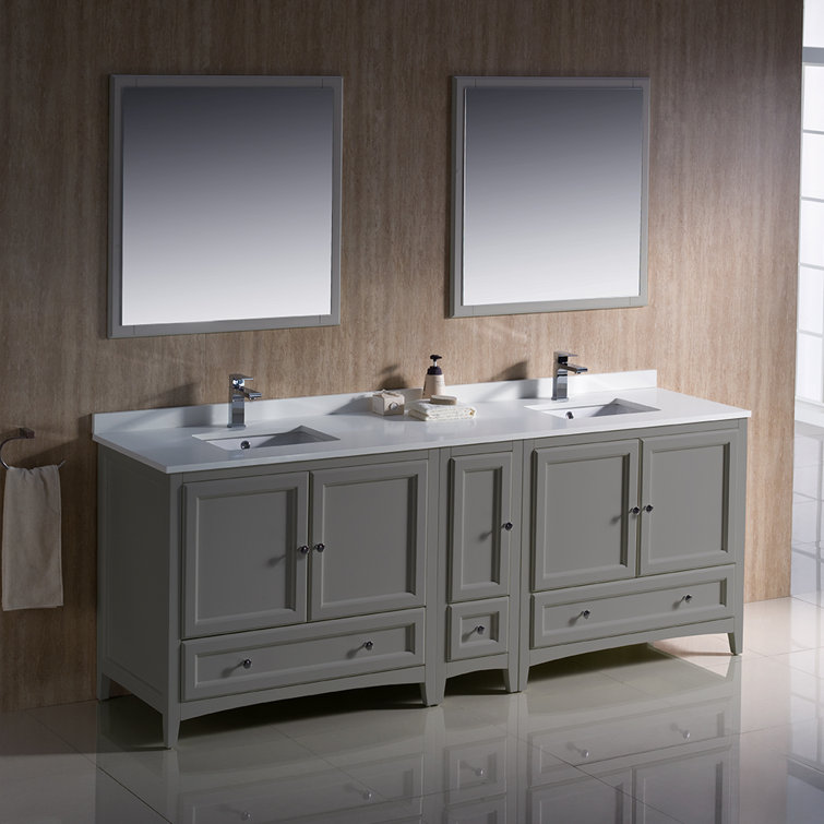 Oxford 84" Gray Freestanding Double Sink Vanity Set with Mirrors