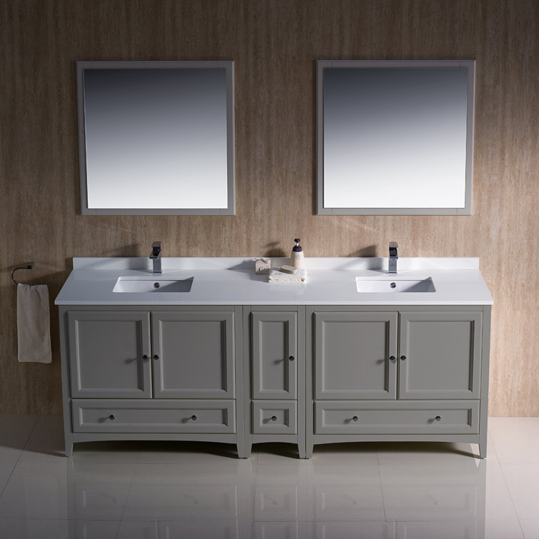 Oxford 84" Gray Freestanding Double Sink Vanity Set with Mirrors