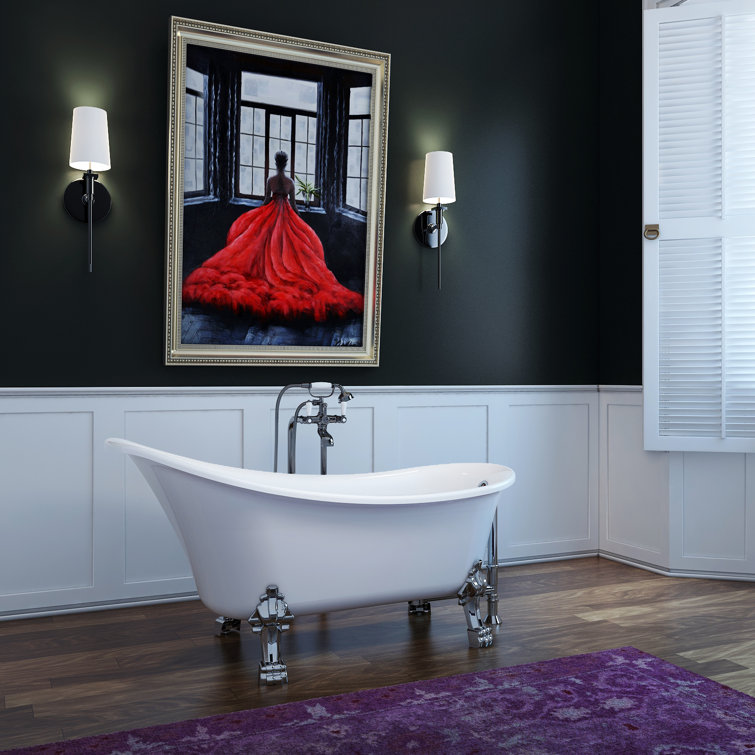 Elegant White Acrylic Clawfoot Freestanding Bathtub with Chrome Faucet