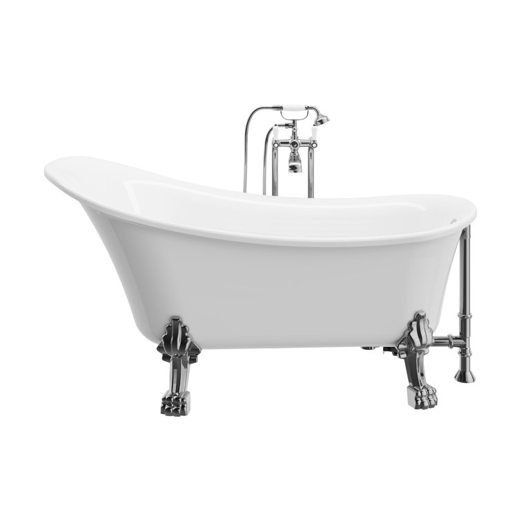 Elegant White Acrylic Clawfoot Freestanding Bathtub with Chrome Faucet