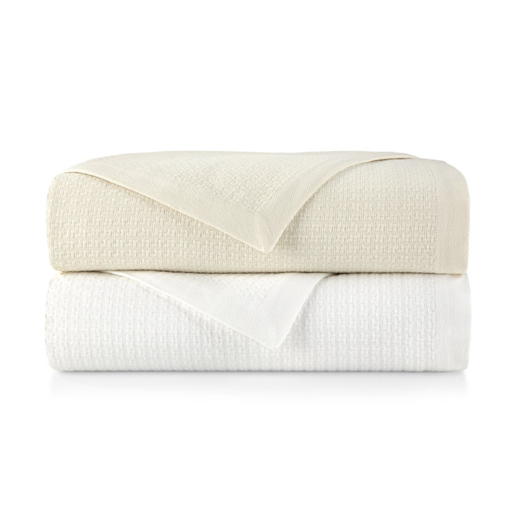 Newport Cotton Twin Lightweight White Blanket with Tailored Border