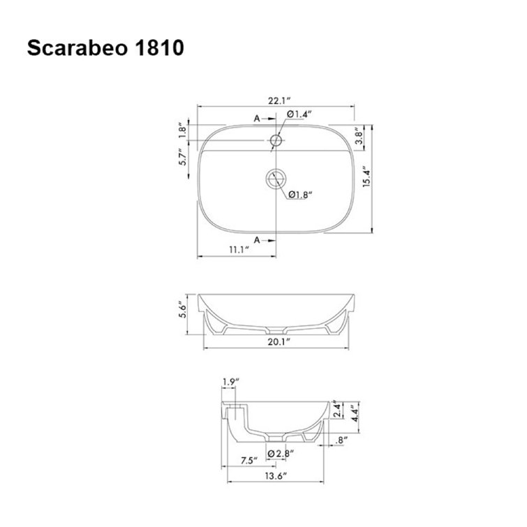 Scarabeo 22'' White Ceramic Oval Drop-In Bathroom Sink