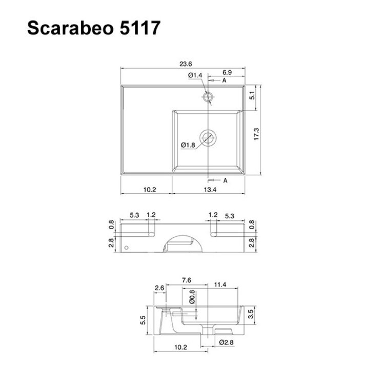 Scarabeo 17.3'' White Ceramic Rectangular Wall-Mount Bathroom Sink
