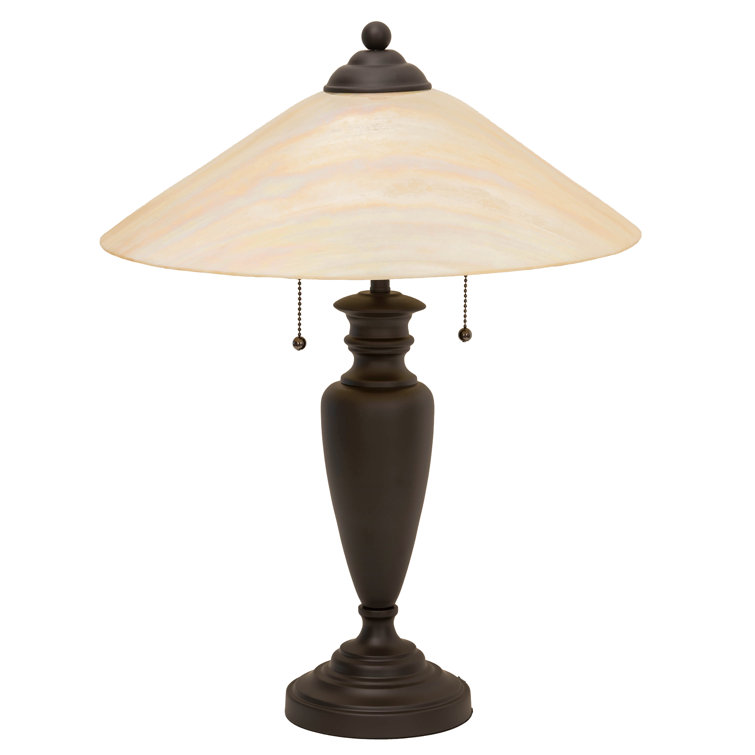 Craftsman Brown Finish 18" Saturn Accent Table Lamp with Iridescent Beige Shade