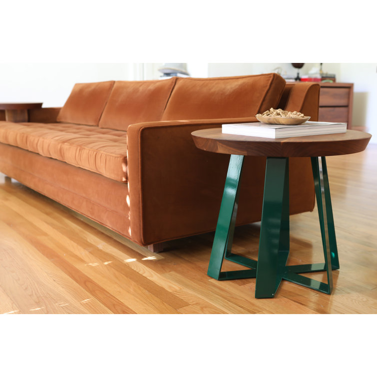 ARS Round Oak Wood Top with Red Metal Base End Table