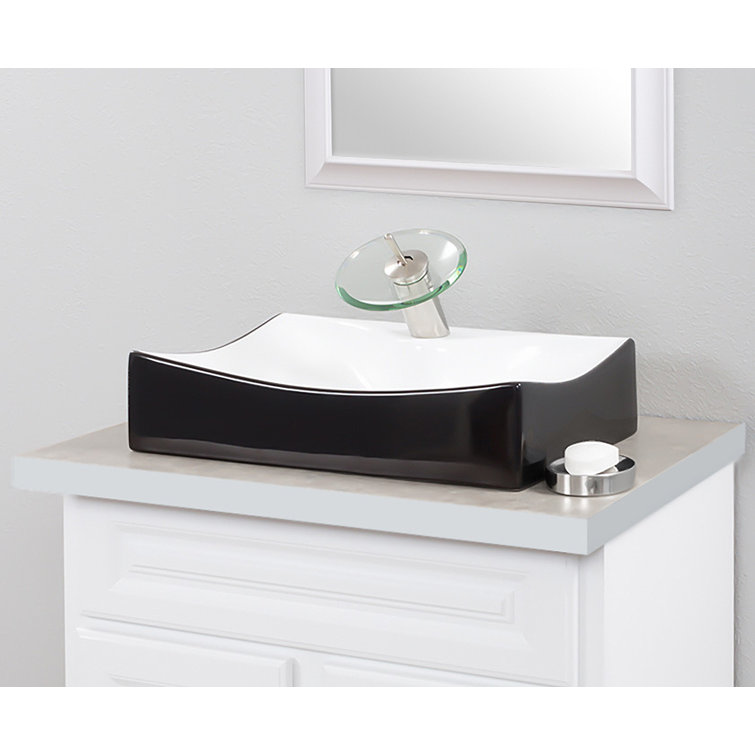 Glossy Black and White Ceramic Rectangular Bathroom Sink