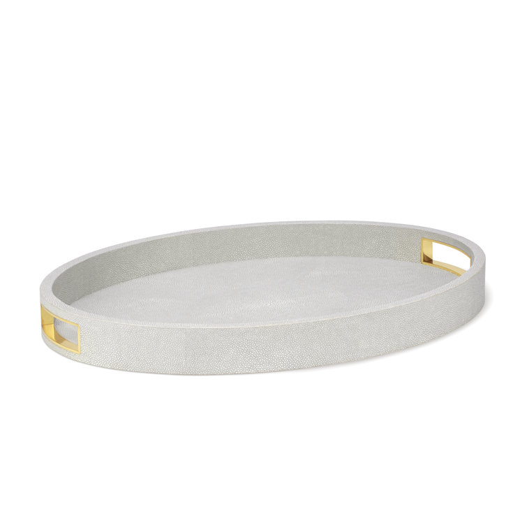 Dove Faux Shagreen Oval Tray with Brass Handles