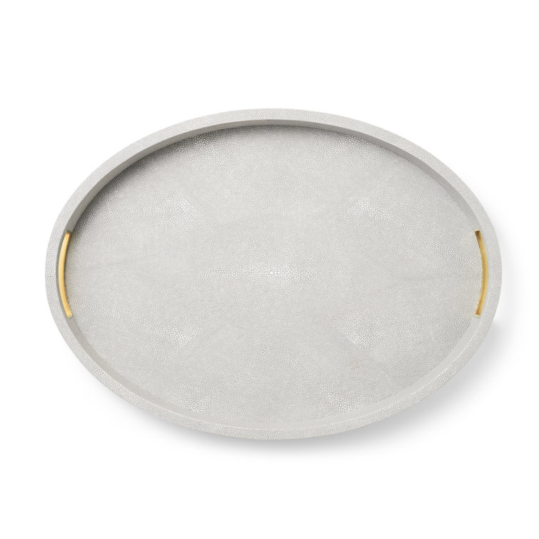 Dove Faux Shagreen Oval Tray with Brass Handles