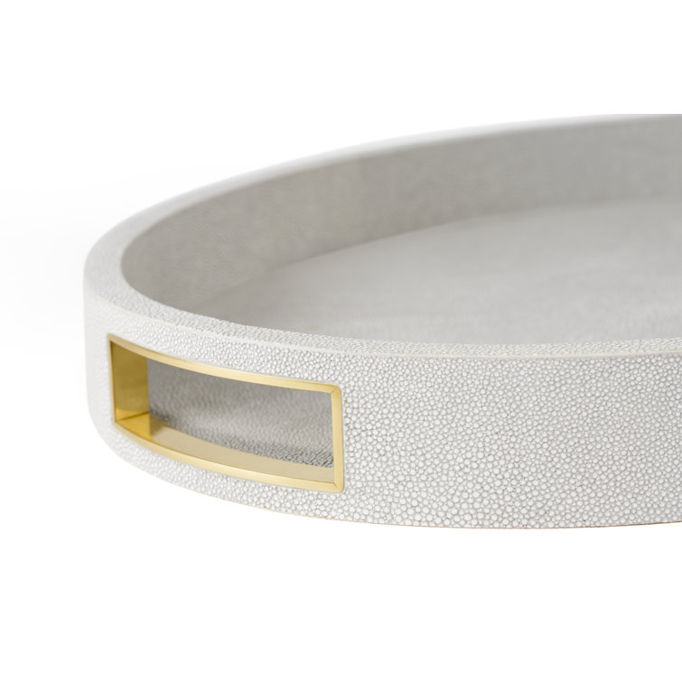 Dove Faux Shagreen Oval Tray with Brass Handles