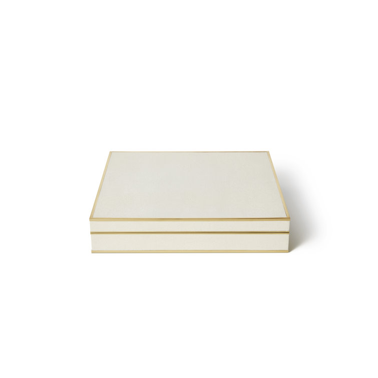 Cream Shagreen and Brass Square Chess Set