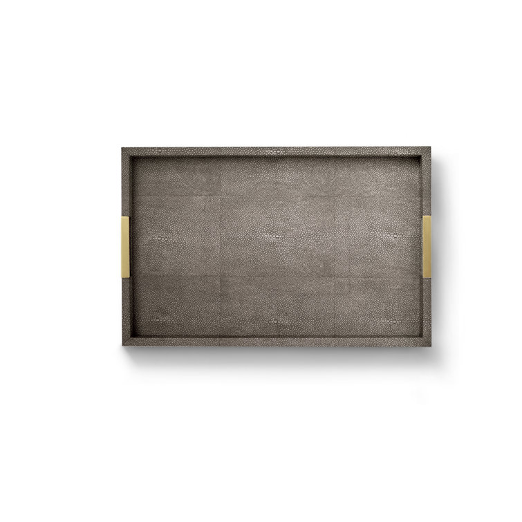 Chocolate Faux-Shagreen Rectangular Tray with Brass Accents