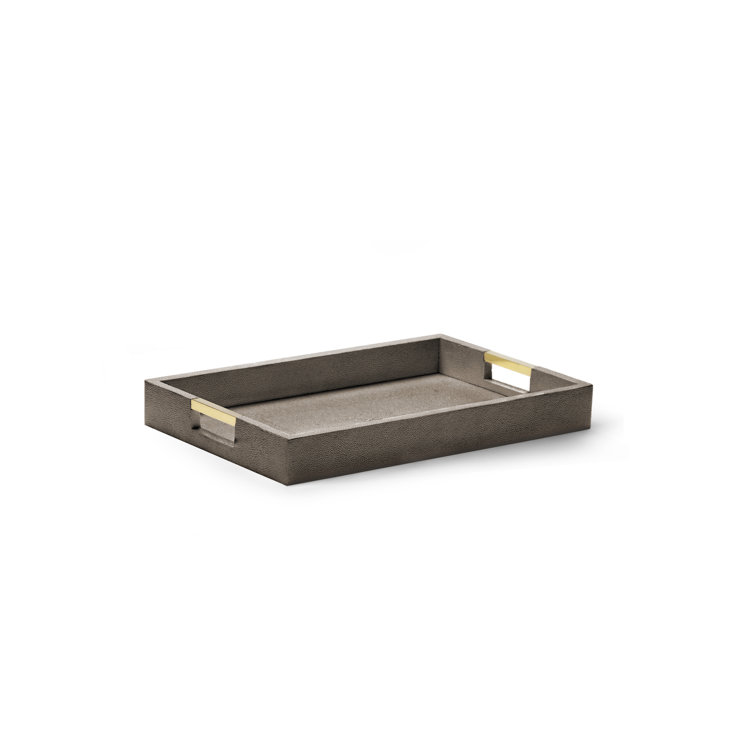 Chocolate Faux-Shagreen Rectangular Tray with Brass Accents