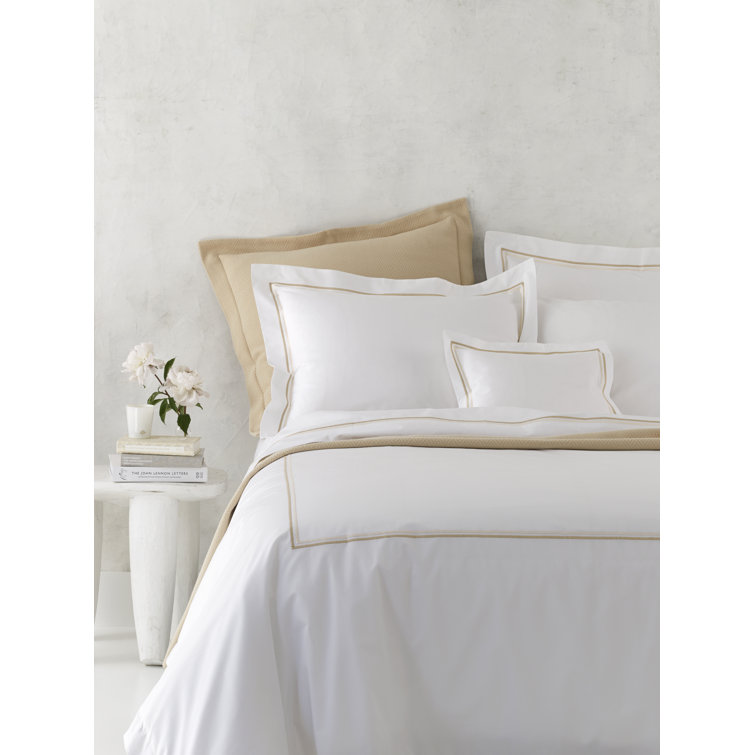 King Champagne Cotton Embroidered Percale Duvet Cover Set