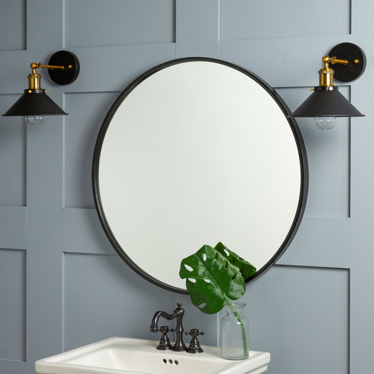 Luna 30" Round Black Matte Wood Wall Mirror