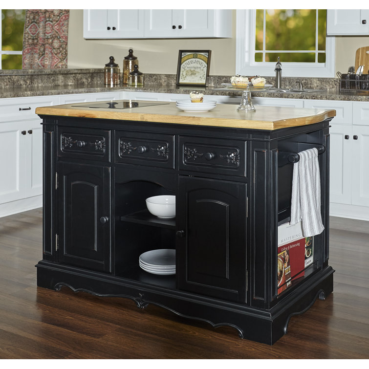 Black and Natural Wood Kitchen Island with Granite Top