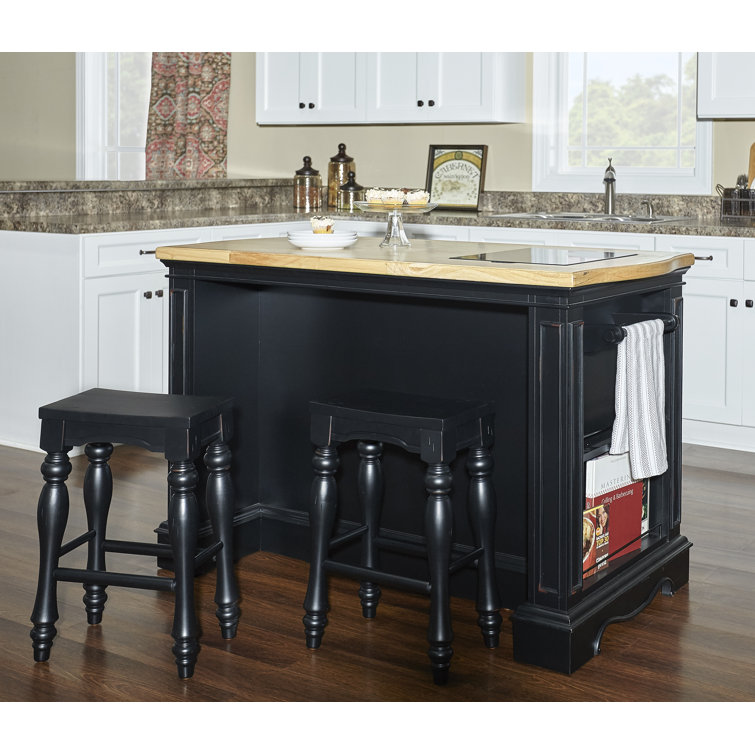 Black and Natural Wood Kitchen Island with Granite Top