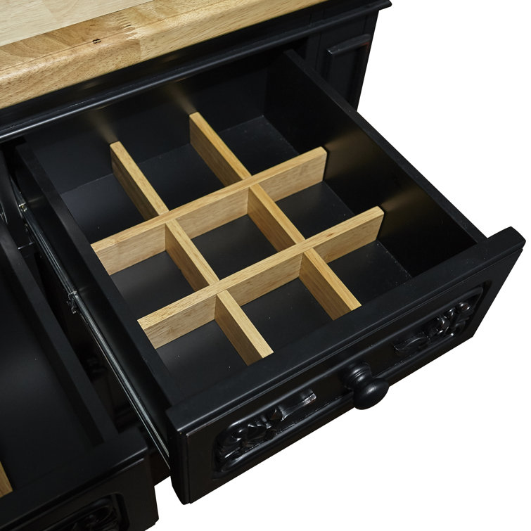 Black and Natural Wood Kitchen Island with Granite Top