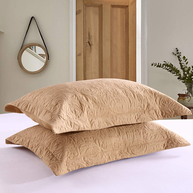 White Embroidered Cotton Polyester Standard Pillow Shams