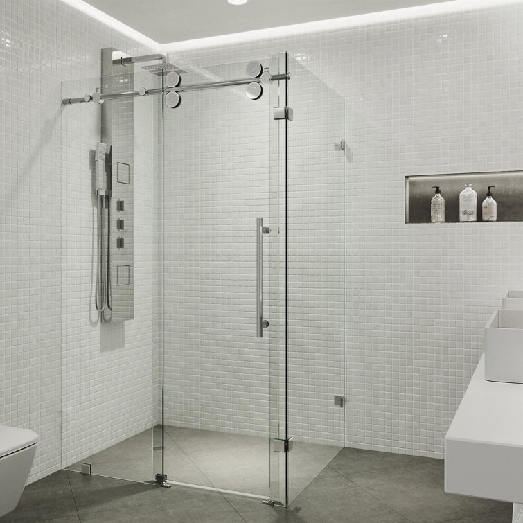 Winslow 58" Frameless Sliding Shower Enclosure with Clear Glass and Black Hardware