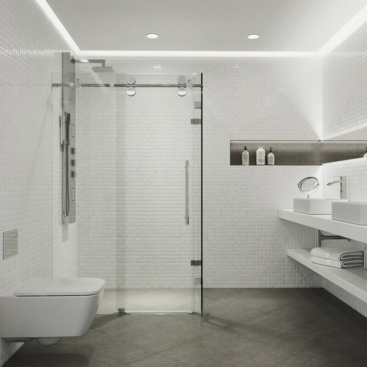 Winslow 58" Frameless Sliding Shower Enclosure with Clear Glass and Black Hardware