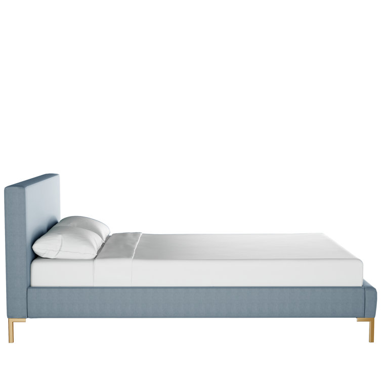 Full Classic Ocean Velvet Upholstered Bed with Brass Legs