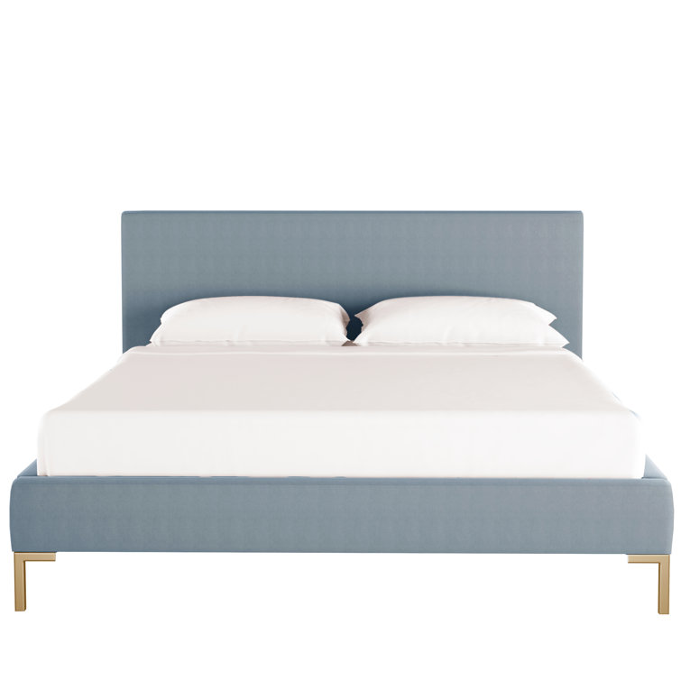 Full Classic Ocean Velvet Upholstered Bed with Brass Legs