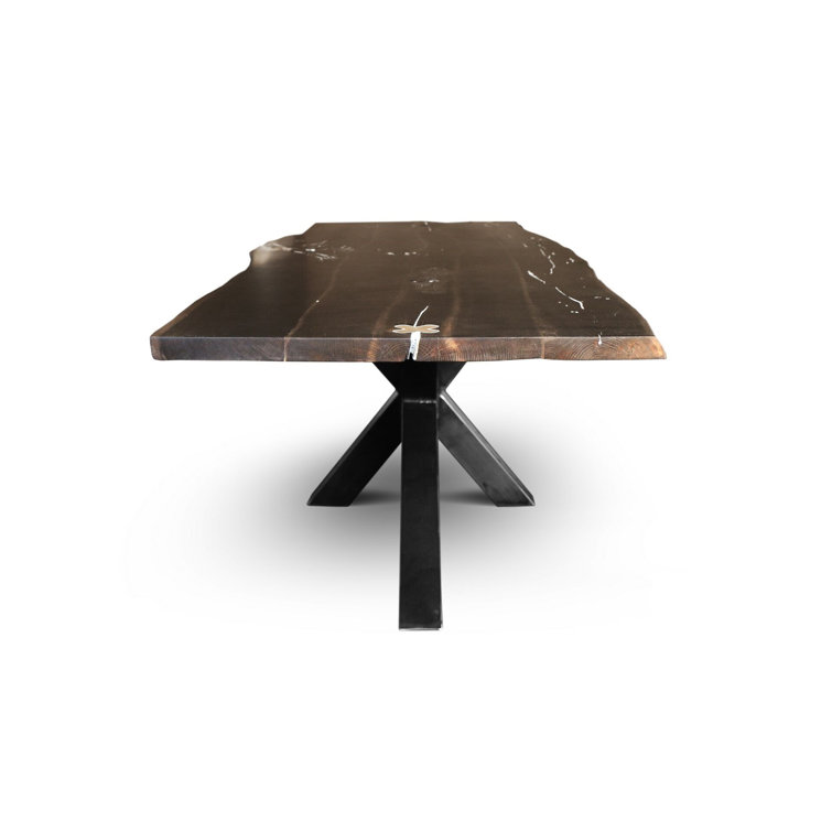 Rustic Reclaimed Oak Wood Dining Table with Metal Base, Seats 10