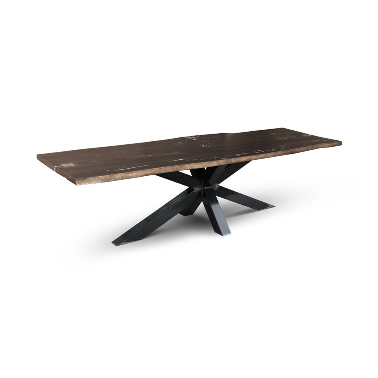 Rustic Reclaimed Oak Wood Dining Table with Metal Base, Seats 10