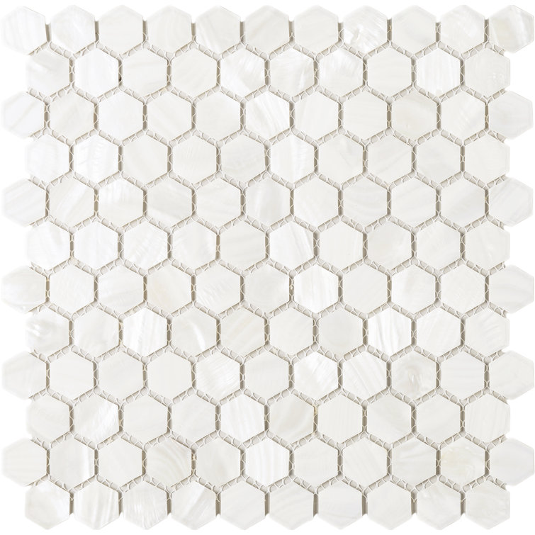 White Mother of Pearl Hexagon Mosaic Wall Tile Sheet