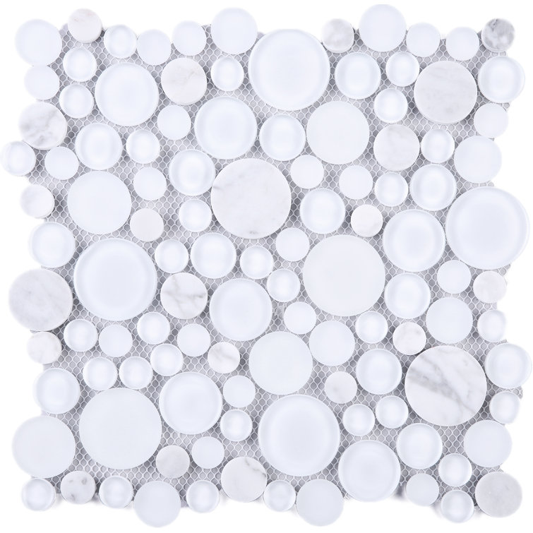 White Bubble Art Marble Look Mosaic Wall Tile Sheet