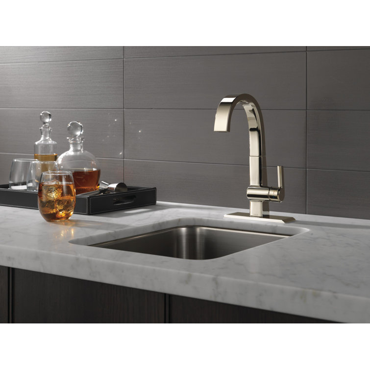 Sleek Nickel 12" Contemporary Bar Faucet with Pull-Out Spray