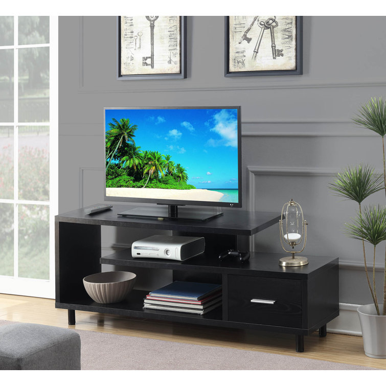 White Modern Engineered Wood TV Stand with Drawer and Shelves