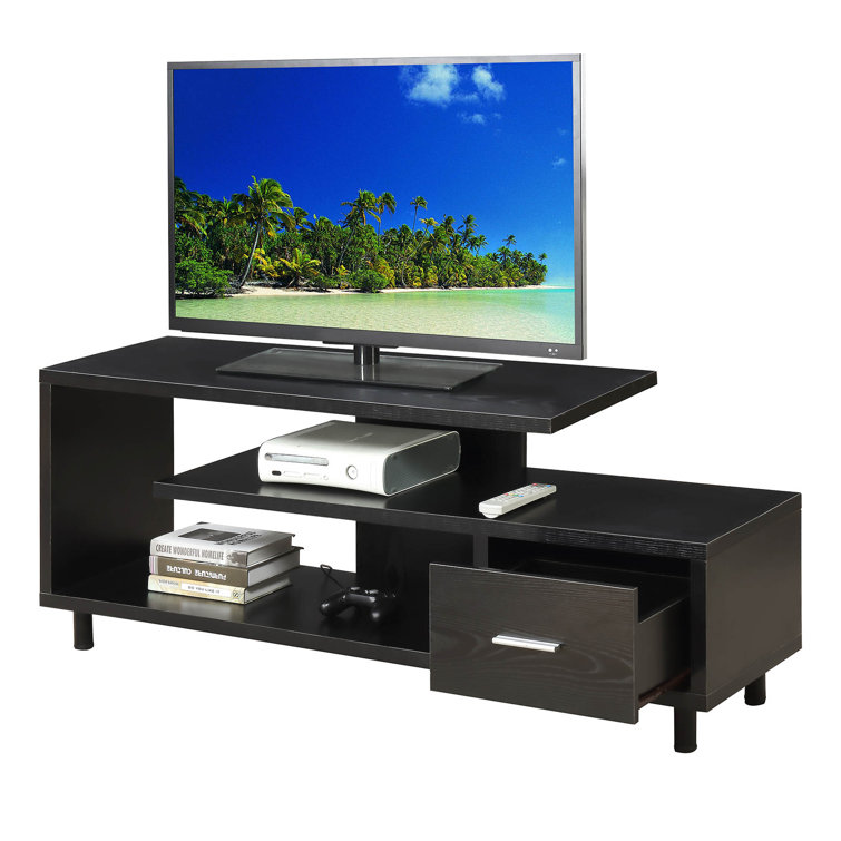 White Modern Engineered Wood TV Stand with Drawer and Shelves