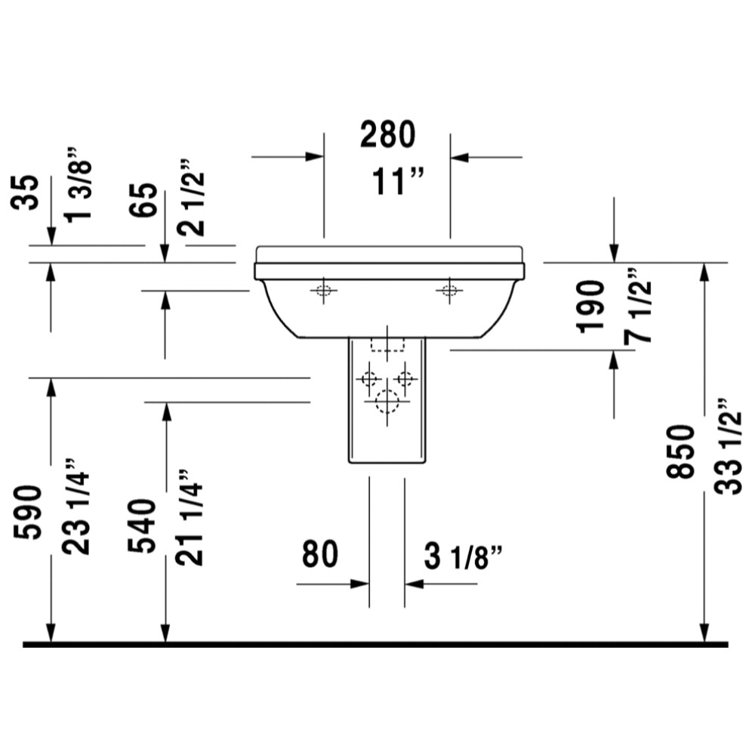 Starck 3 Modern Rectangle Ceramic Wall-Mount Bathroom Sink