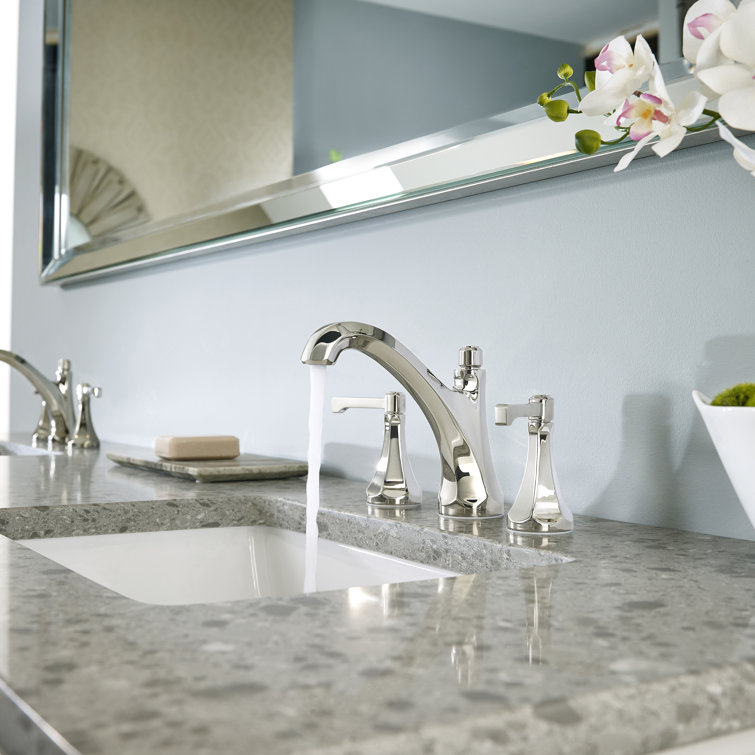Polished Nickel Double Handle Widespread Bathroom Faucet