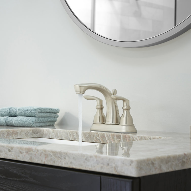 Brushed Nickel Double Handle Centerset Bathroom Faucet with Pop-Up Drain