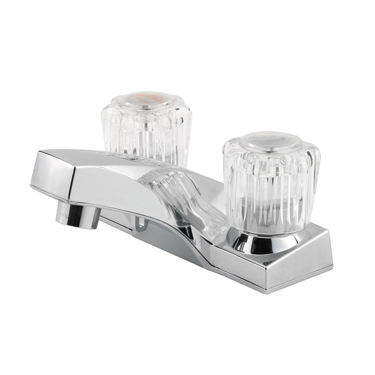 Polished Chrome Centerset Bathroom Faucet with Clear Knobs