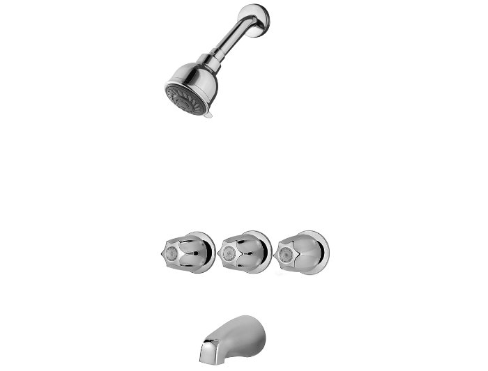 Polished Chrome Dual Handle Wall Mounted Bathtub and Shower Faucet