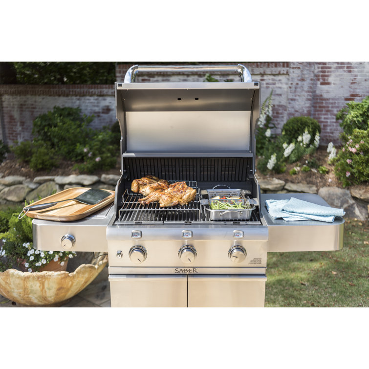 Saber Stainless Steel 3-Burner Propane Gas Grill with Side Burner