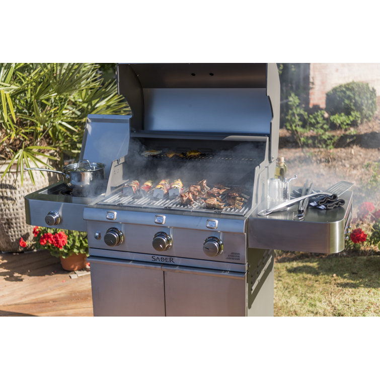 Saber Stainless Steel 3-Burner Propane Gas Grill with Side Burner