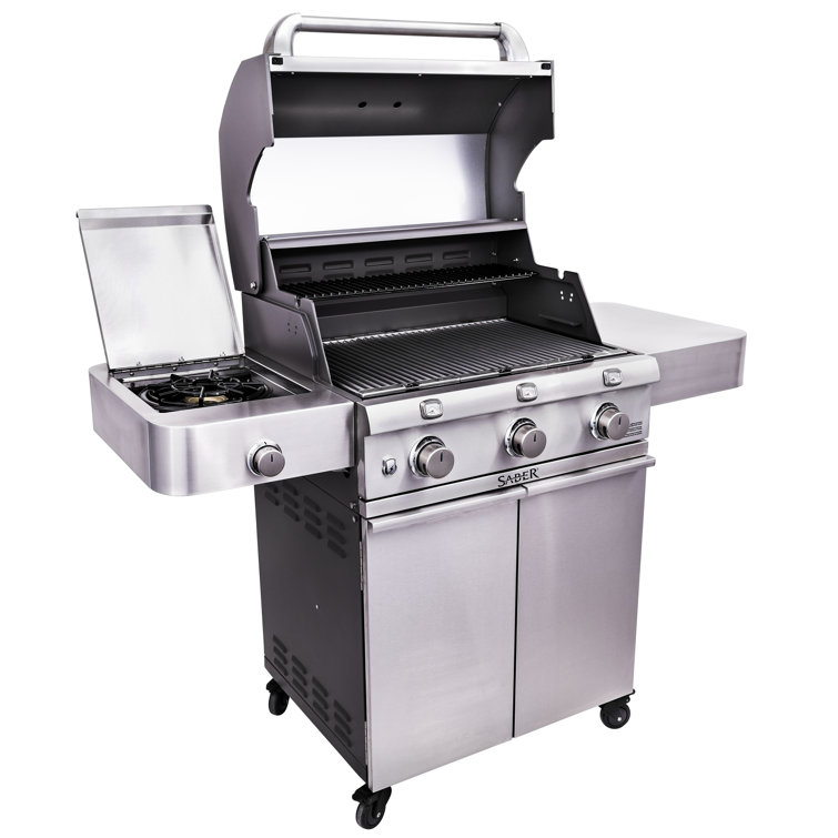 Saber Stainless Steel 3-Burner Propane Gas Grill with Side Burner