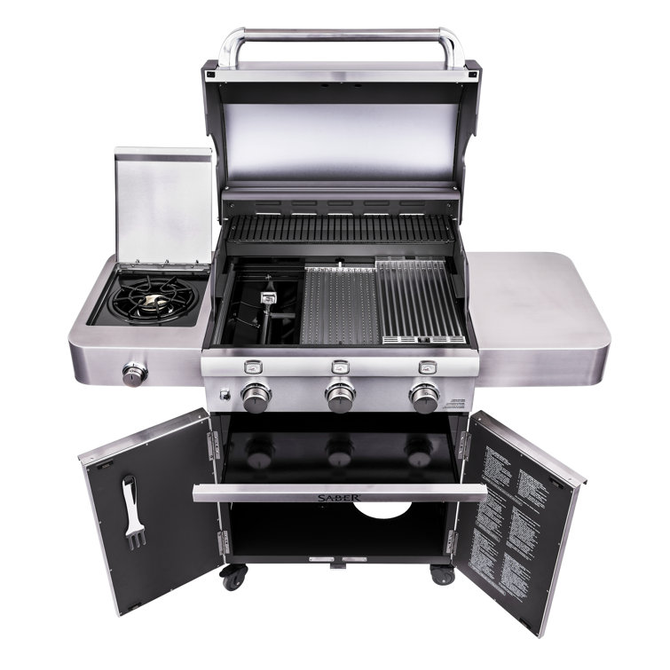 Saber Stainless Steel 3-Burner Propane Gas Grill with Side Burner